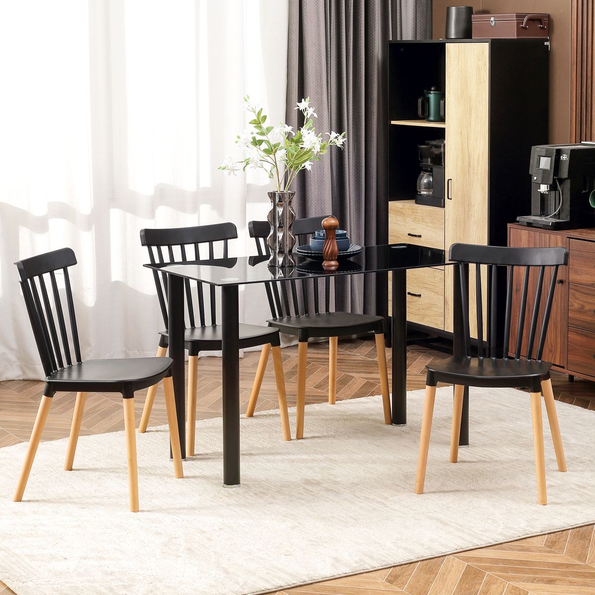 Conjunto de 4 sillas de comedor Sagitario hasta 120 kg estilo nórdico negro