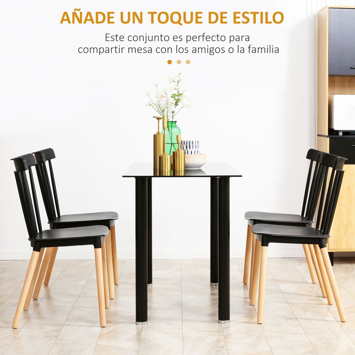 Conjunto de 4 sillas de comedor Sagitario hasta 120 kg estilo nórdico negro