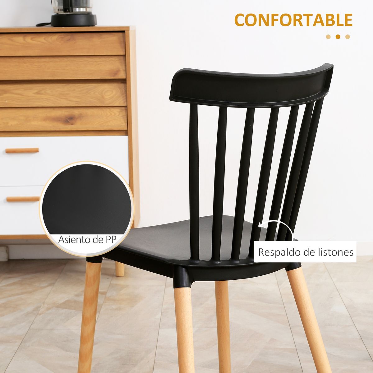 Conjunto de 4 sillas de comedor Sagitario hasta 120 kg estilo nórdico negro