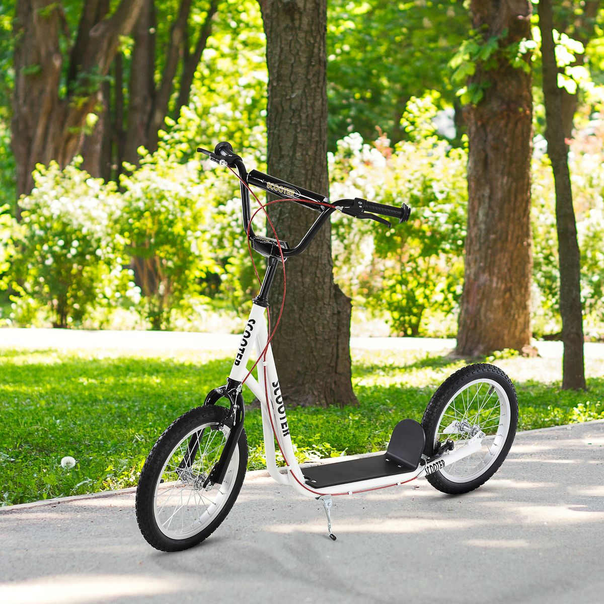Patinete scooter Marte Homcom manillar ajustable + doble freno blanco 96x58x139 cm