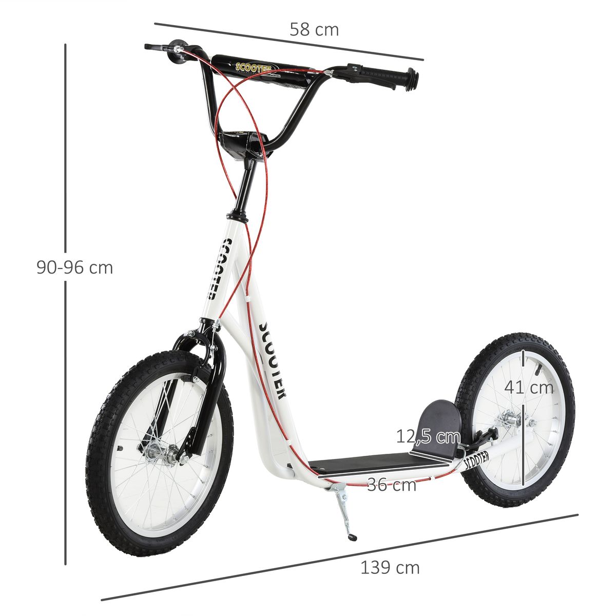 Patinete scooter Marte Homcom manillar ajustable + doble freno blanco 96x58x139 cm