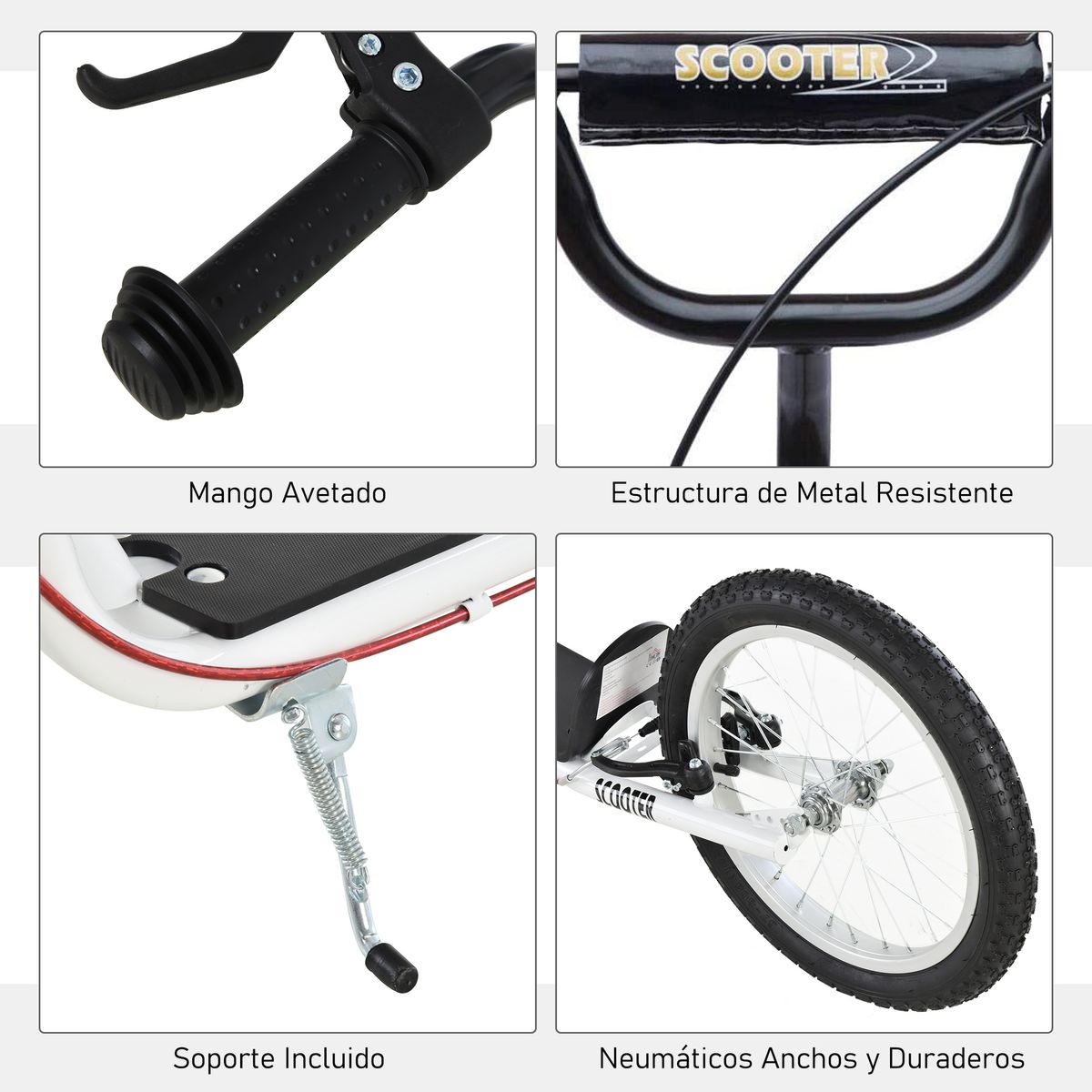 Patinete scooter Marte Homcom manillar ajustable + doble freno blanco 96x58x139 cm