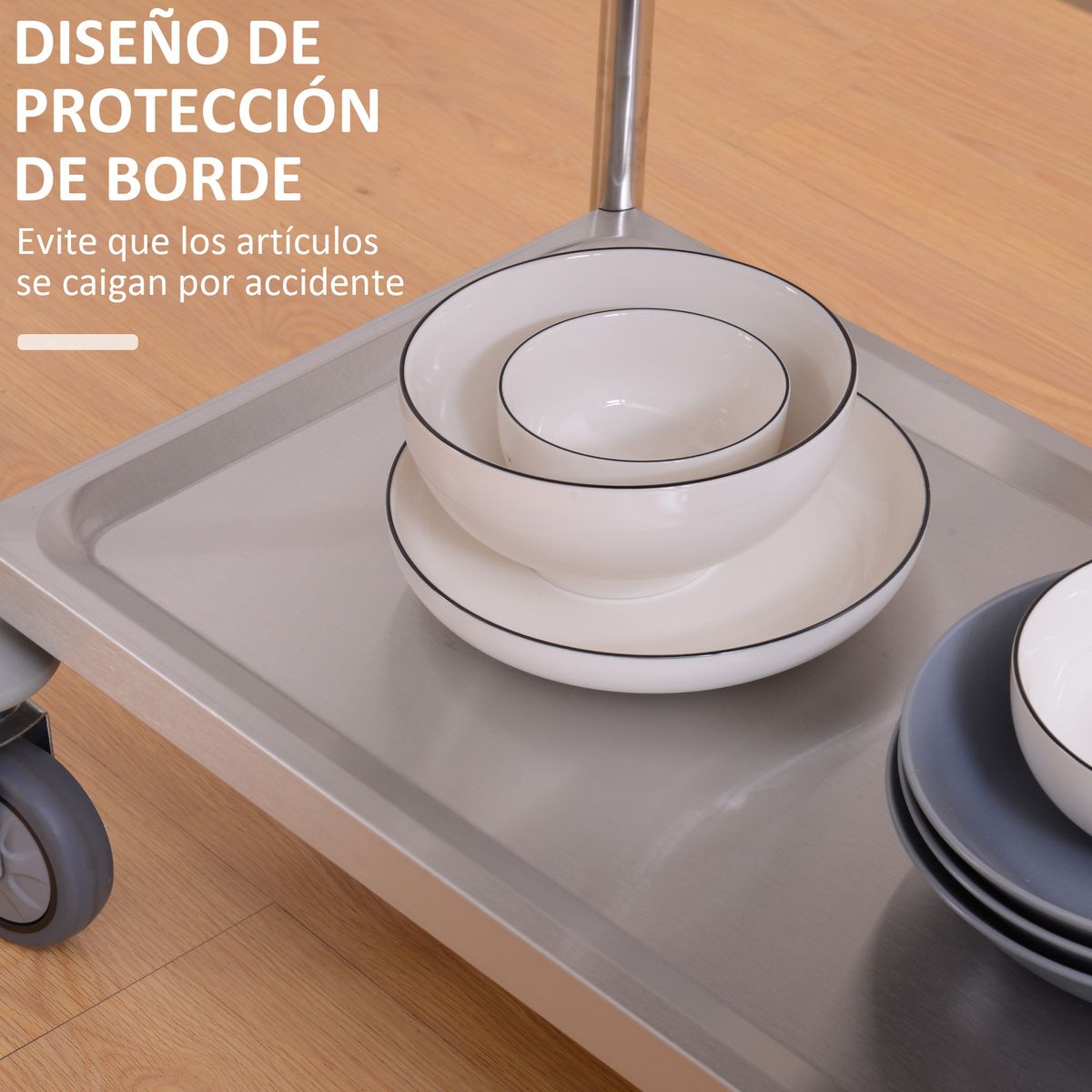 Carrito auxiliar Júcar Homcom de acero inoxidable 2 estantes plata 81x40,5x70,5 cm