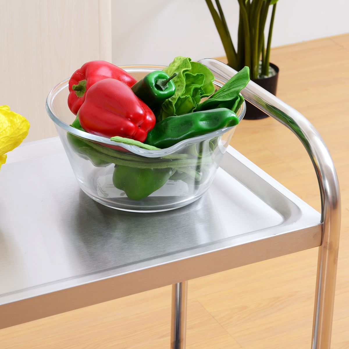 Carrito auxiliar Júcar Homcom de acero inoxidable 2 estantes plata 81x40,5x70,5 cm