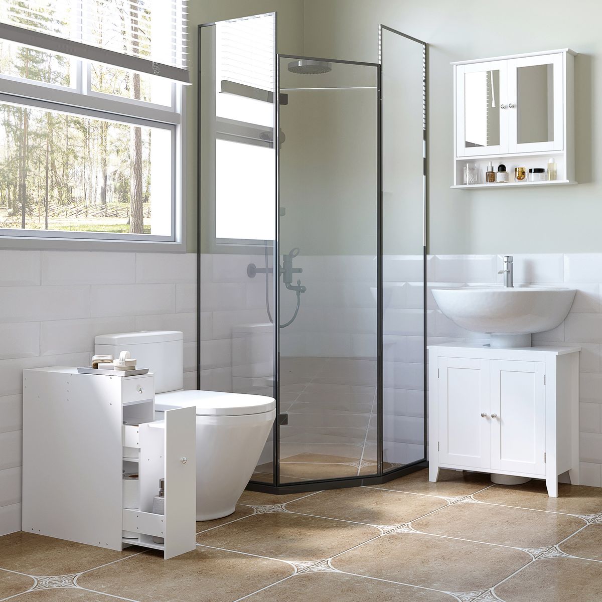 Armario auxiliar Lohia Homcom 2 cajones blanco 58x17x48 cm animada