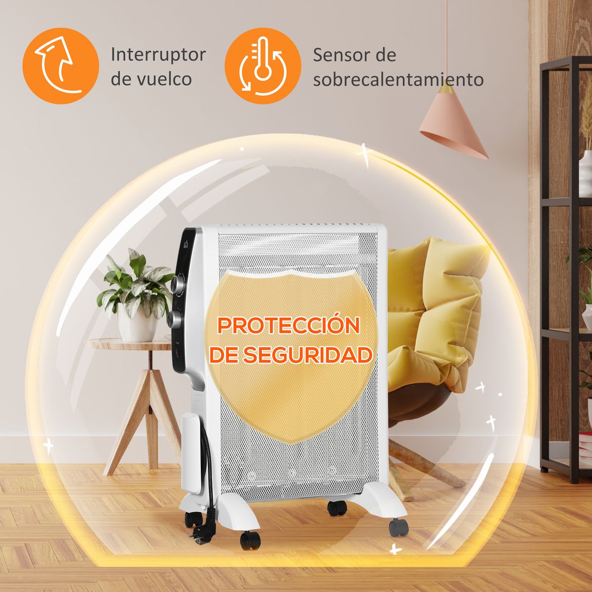Radiador de mica Homcom 1500W 2 potencias blanco