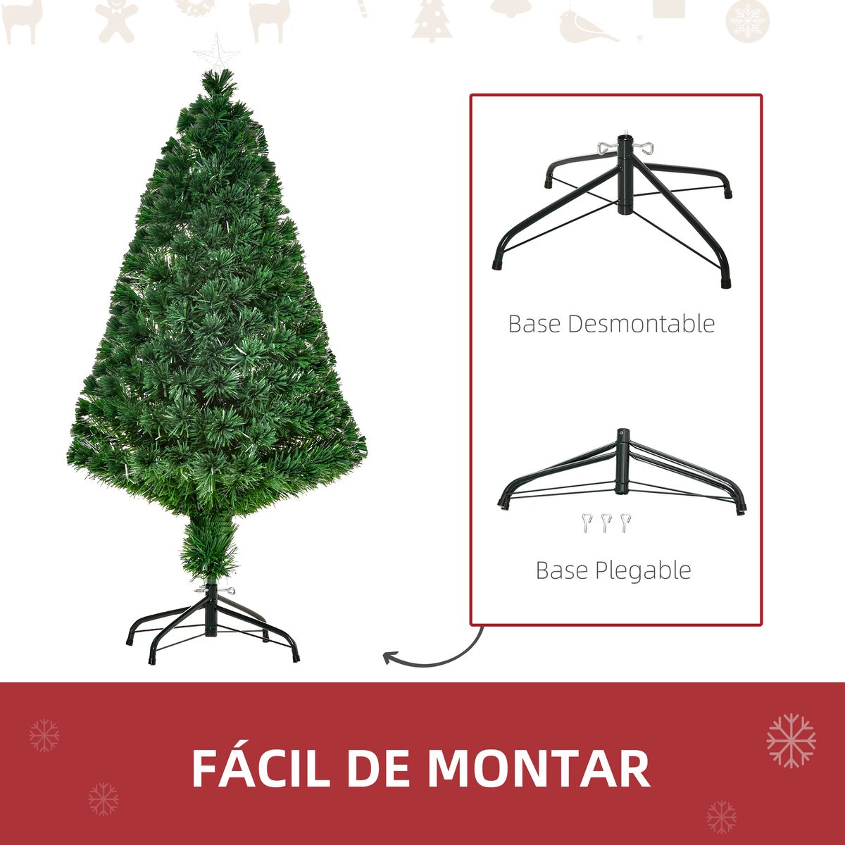 Árbol de Navidad Homcom 130 ramas fibra óptica RGB verde Ø70x120 cm