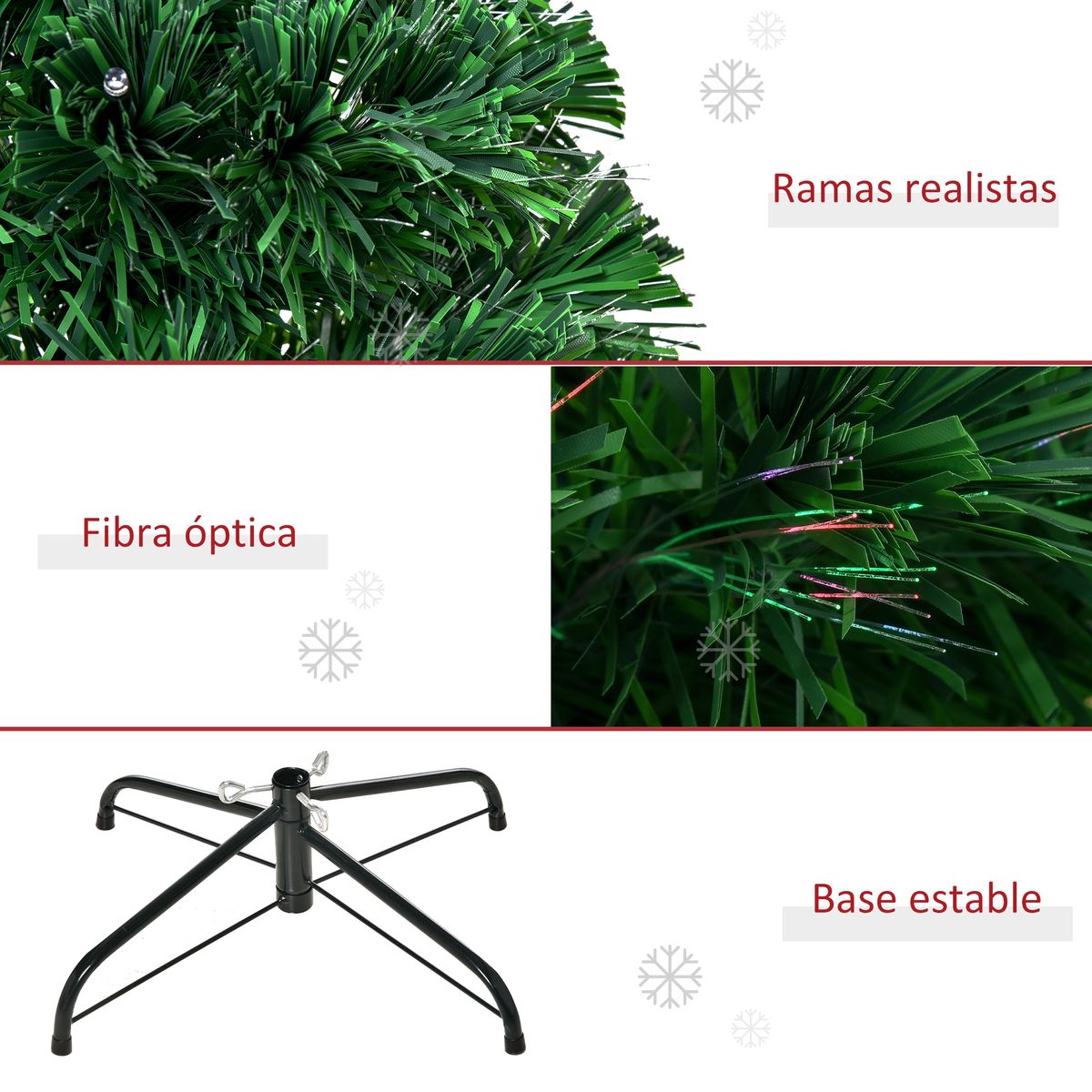 Árbol de Navidad Homcom 130 ramas fibra óptica RGB verde Ø70x120 cm