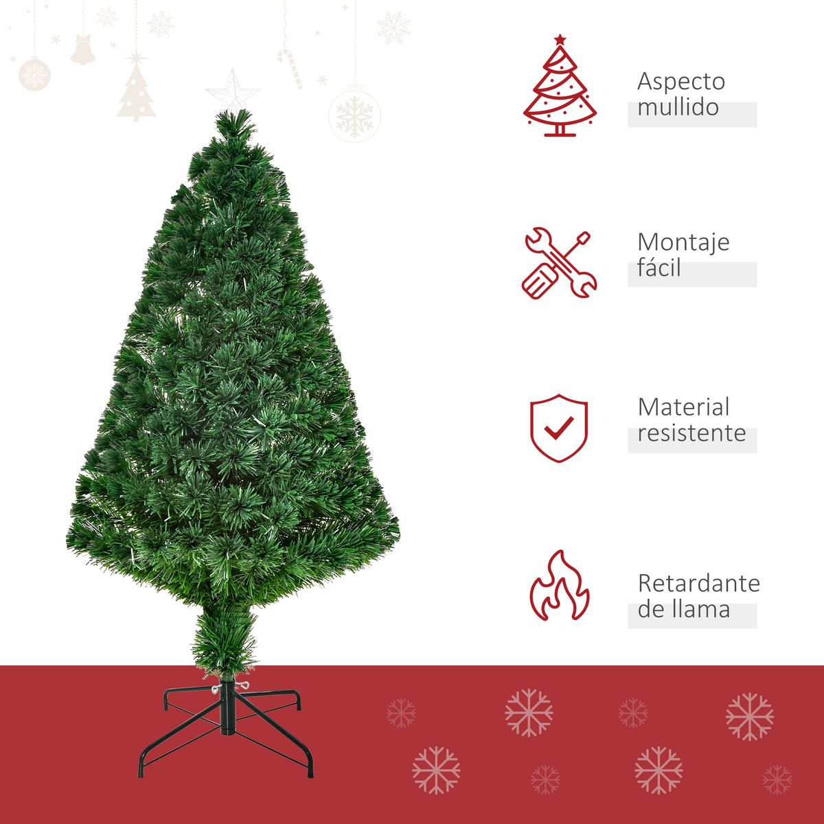 Árbol de Navidad Homcom 130 ramas fibra óptica RGB verde Ø70x120 cm