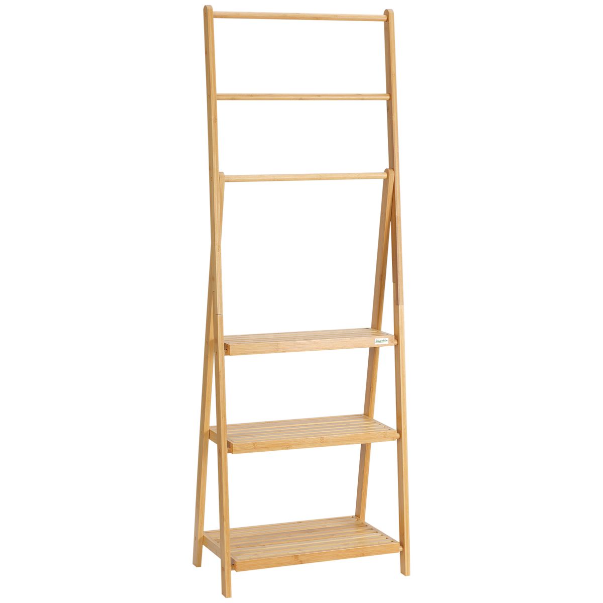 Toallero de pie Camelot Homcom 3 barras + 3 estantes bambú natural 152x53x40,5 cm