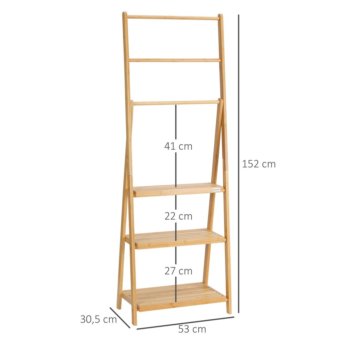 Toallero de pie Camelot Homcom 3 barras + 3 estantes bambú natural 152x53x40,5 cm