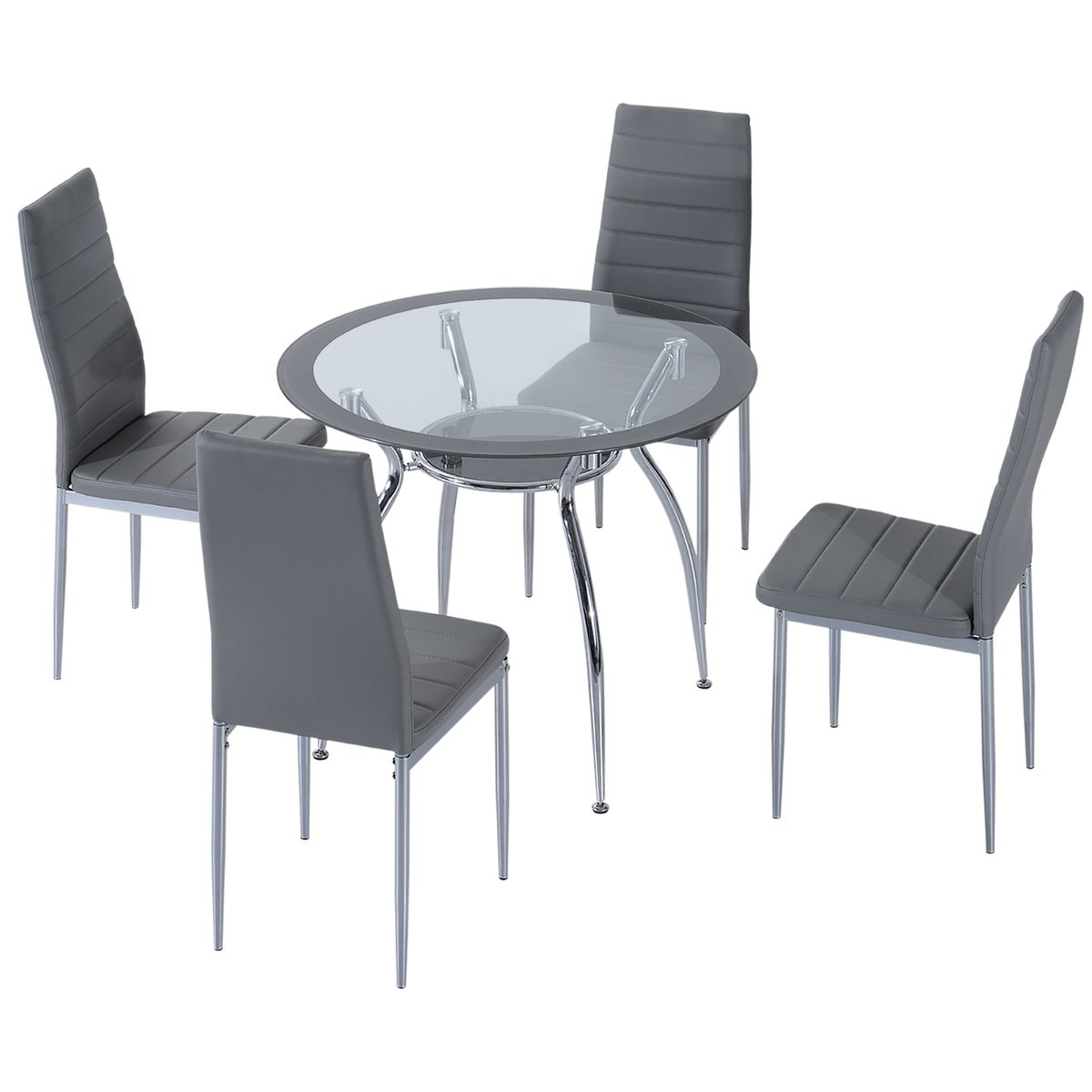 Conjunto de comedor Arpa Homcom mesa + 4 sillas gris  fondo blanco