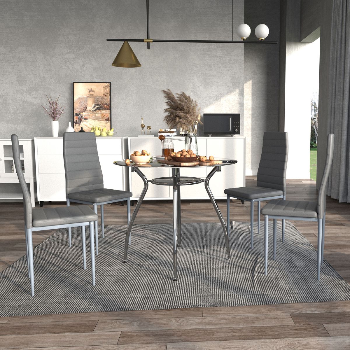 Conjunto de comedor Arpa Homcom mesa + 4 sillas gris animada