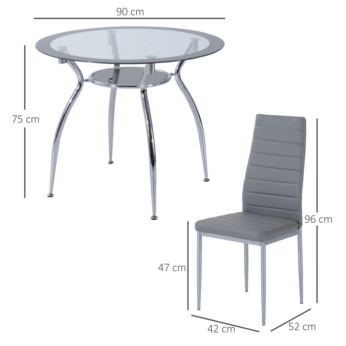 Conjunto de comedor Arpa Homcom mesa + 4 sillas gris medidas