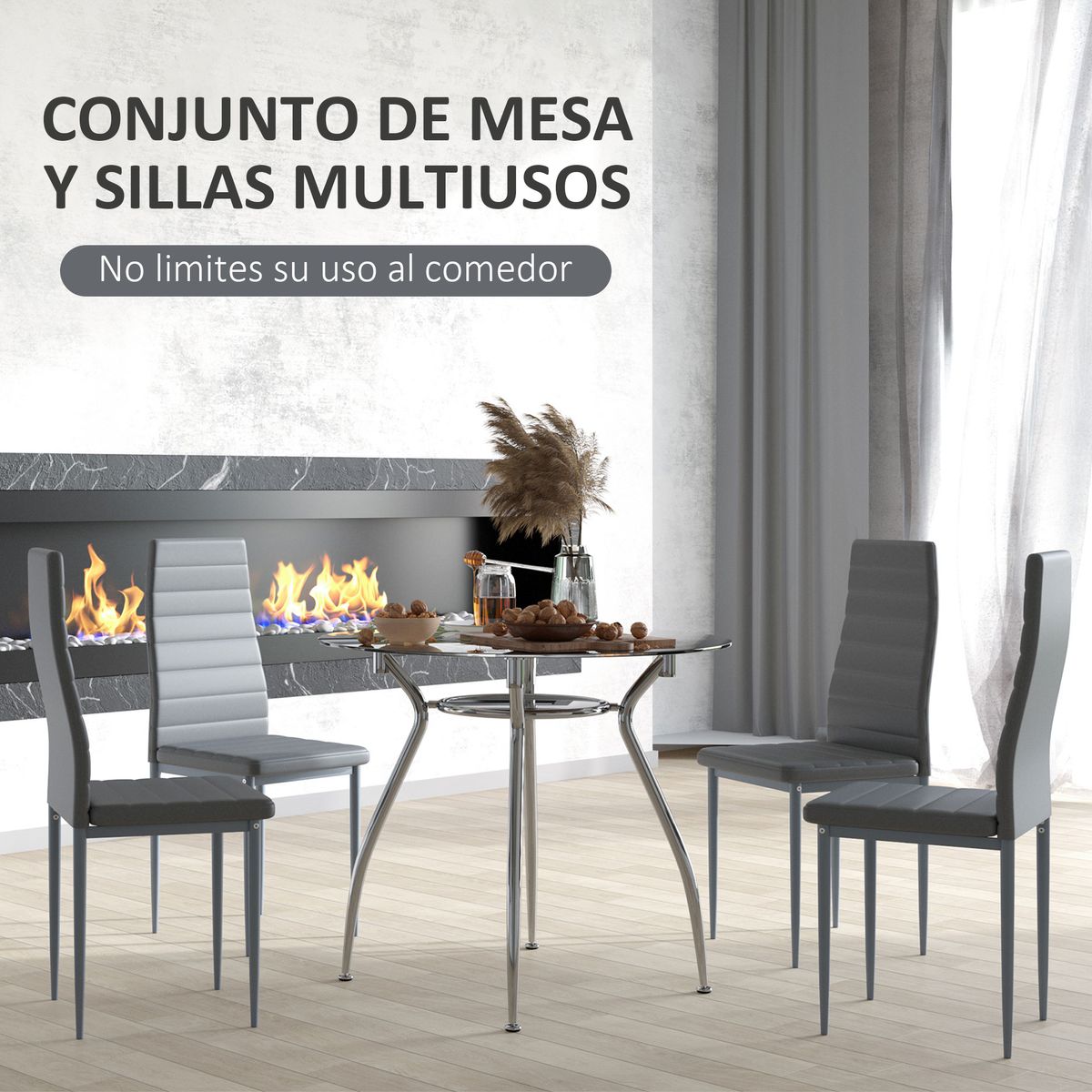 Conjunto de comedor Arpa Homcom mesa + 4 sillas gris
