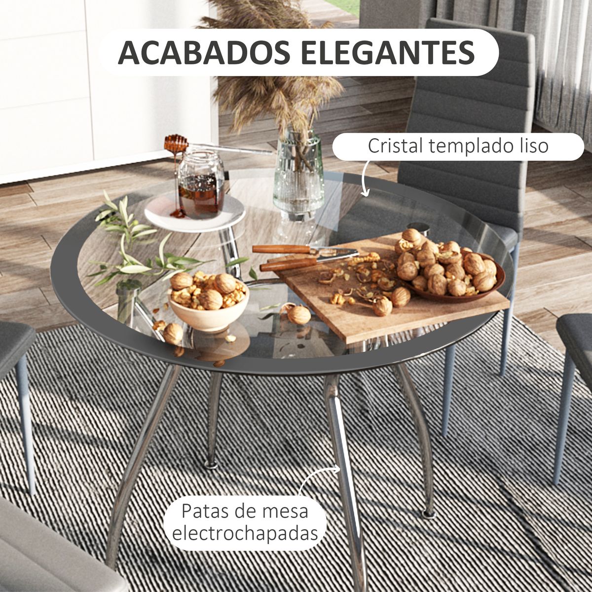 Conjunto de comedor Arpa Homcom mesa + 4 sillas gris