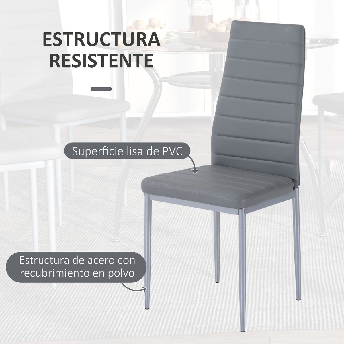 Conjunto de comedor Arpa Homcom mesa + 4 sillas gris