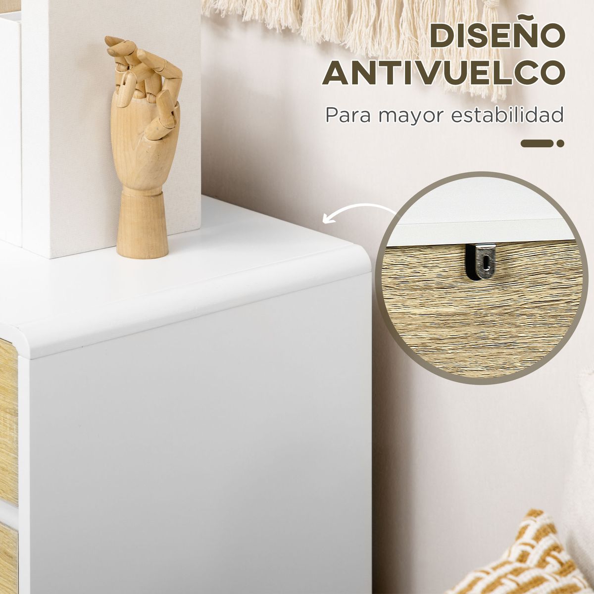 Cómoda Paris Homcom 4 cajones con patas blanco/roble 79,5x80x40 cm