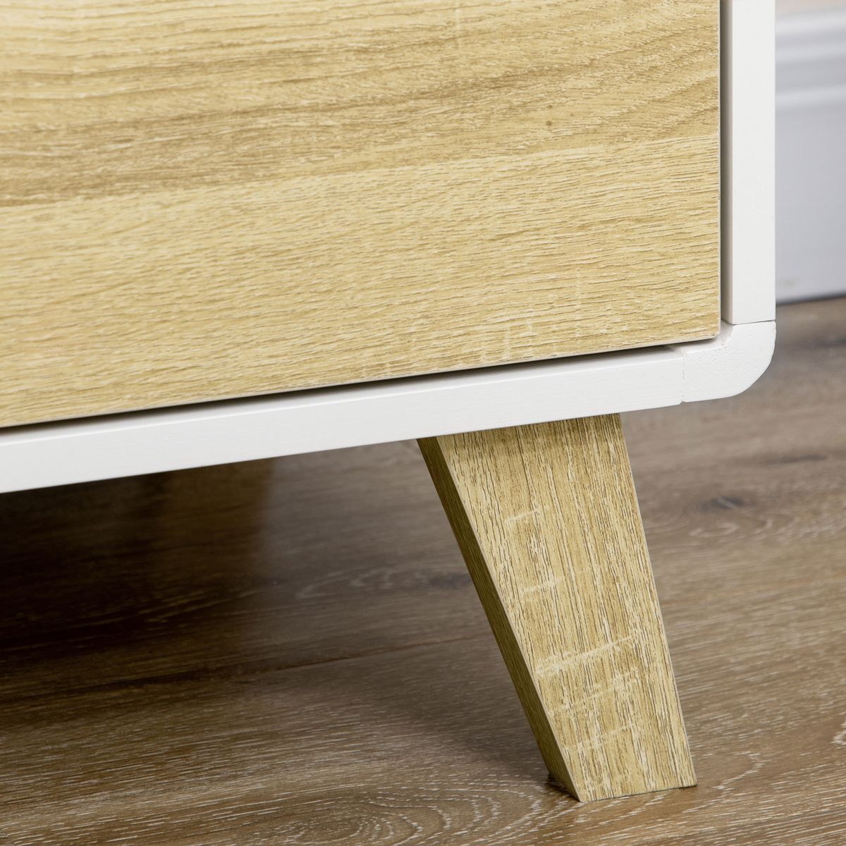 Cómoda Paris Homcom 4 cajones con patas blanco/roble 79,5x80x40 cm detalle