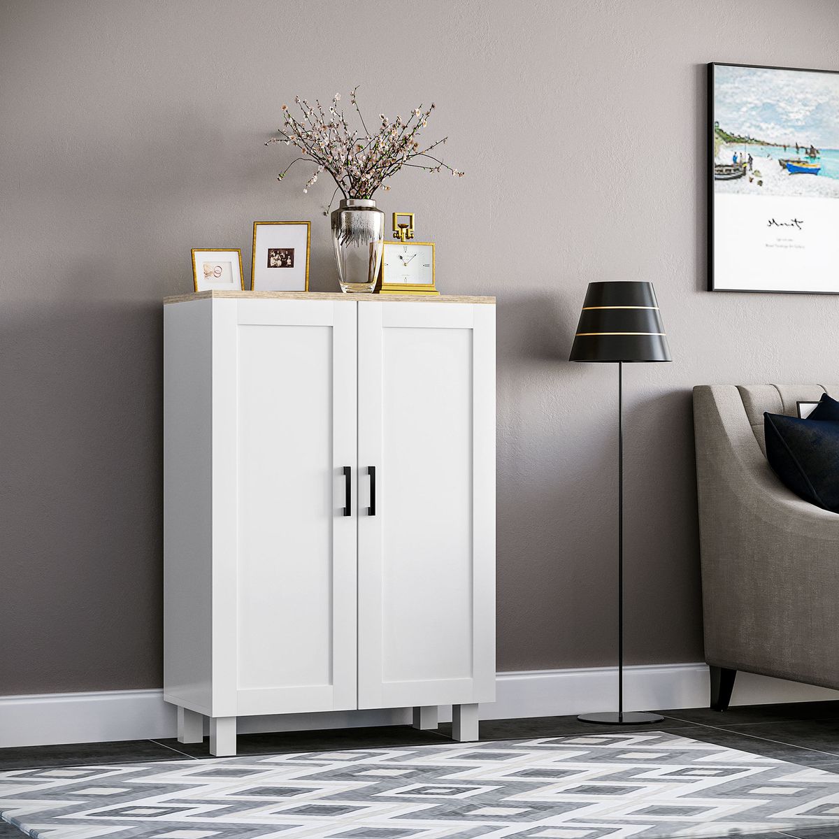 Mueble auxiliar Tinta Homcom 2 puertas con estante ajustable blanco 90x60x30 cm animada