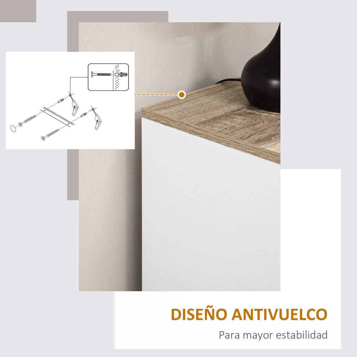 Mueble auxiliar Tinta Homcom 2 puertas con estante ajustable blanco 90x60x30 cm