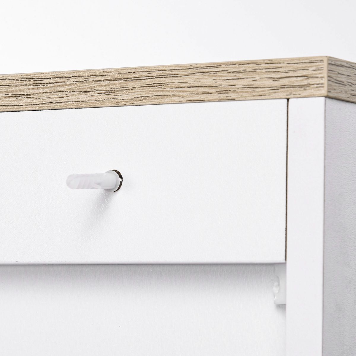 Mueble auxiliar Tinta Homcom 2 puertas con estante ajustable blanco 90x60x30 cm detalle