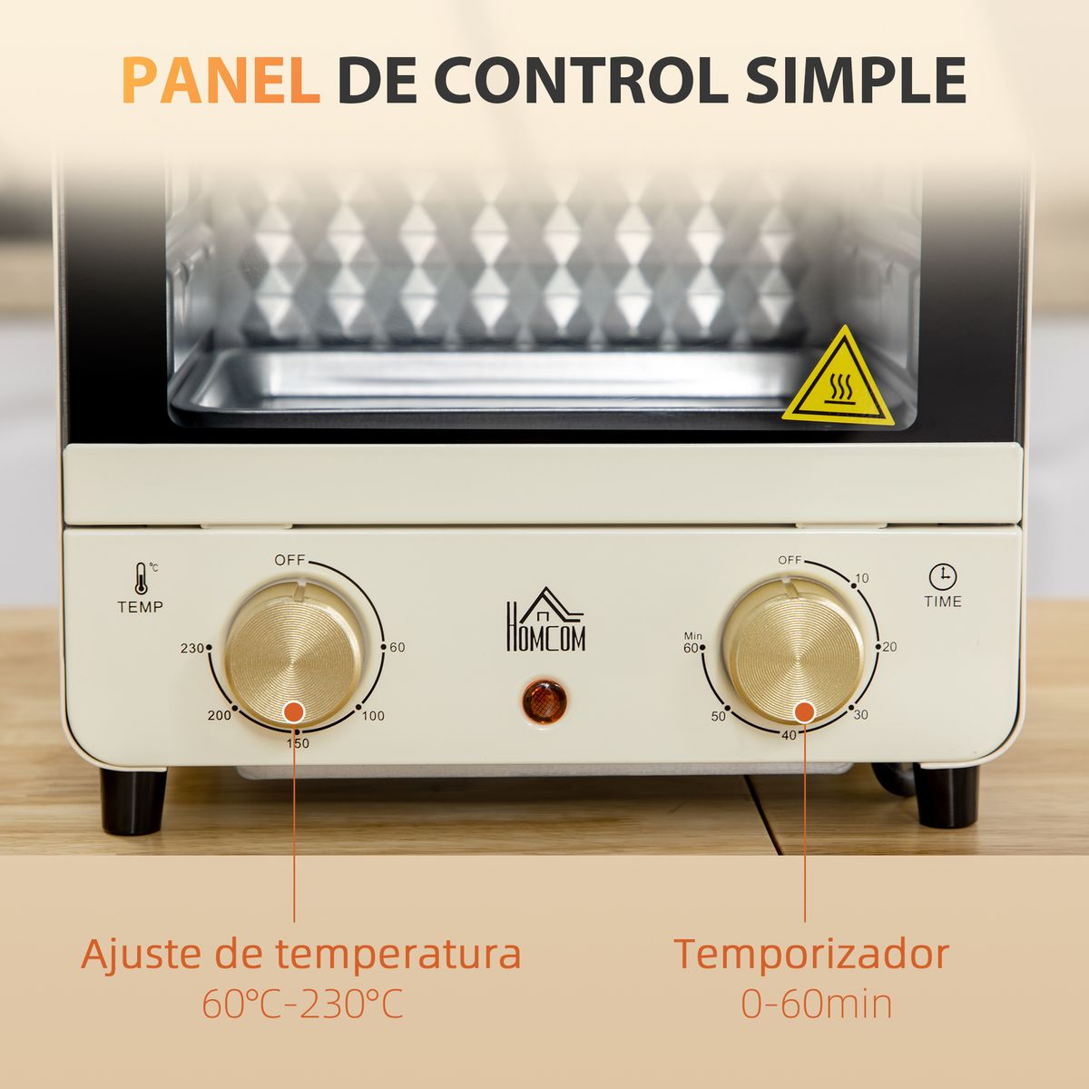 Mini horno eléctrico Homcom Escorpio 1000W estilo vintage 15L crema 32x27,5x25,5 cm