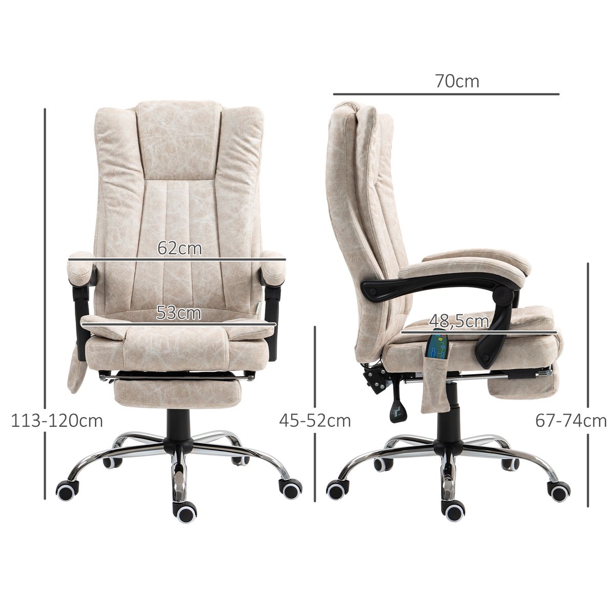 Silla de oficina Orquídea Homcom 6 puntos de masaje + calefacción + reposapiés crema 113-120x70x62 cm