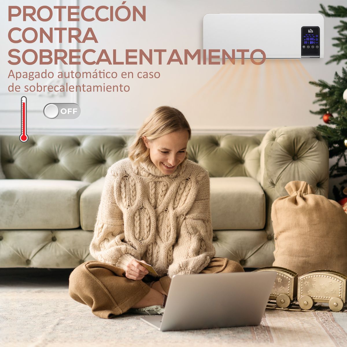 Calefactor de pared Homcom 2000W pantalla LED con mando a distancia blanco