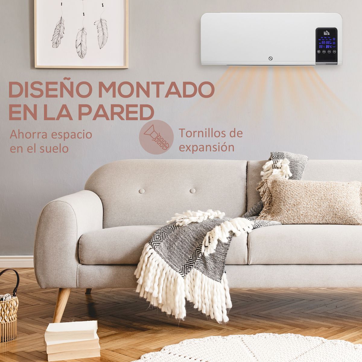 Calefactor de pared Homcom 2000W pantalla LED con mando a distancia blanco