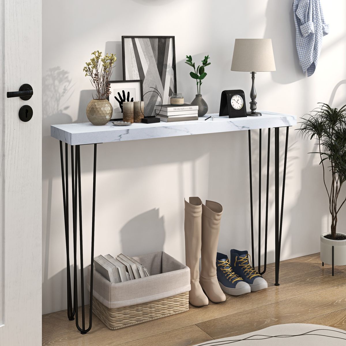 Mueble recibidor Homcom Poseidón con patas estilo horquilla 79,5x25x110 cm
