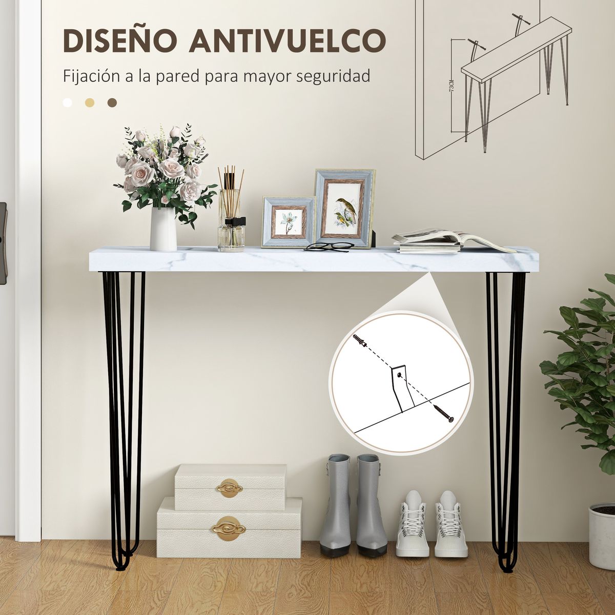 Mueble recibidor Homcom Poseidón con patas estilo horquilla 79,5x25x110 cm
