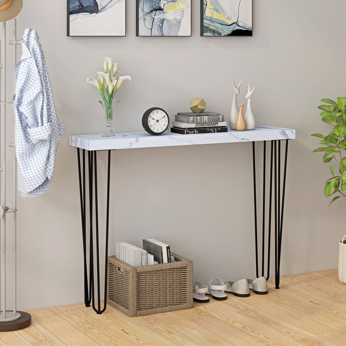 Mueble recibidor Homcom Poseidón con patas estilo horquilla 79,5x25x110 cm