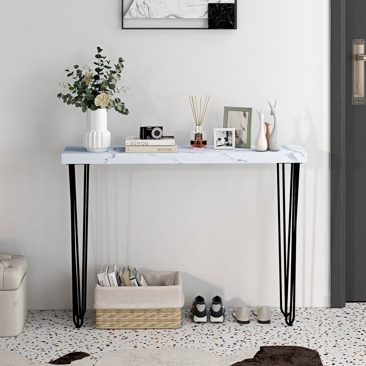 Mueble recibidor Homcom Poseidón con patas estilo horquilla 79,5x25x110 cm
