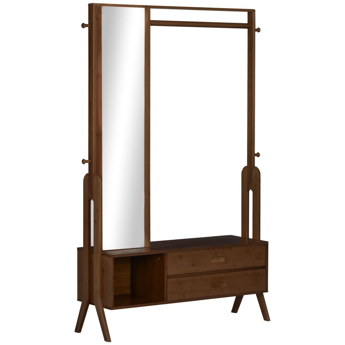 Perchero Gloria Homcom 2 cajones + espejo + compartimento marrón 169,5x113x33 cm fondo blanco