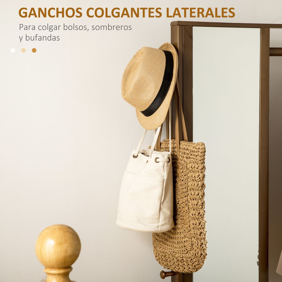 Perchero Gloria Homcom 2 cajones + espejo + compartimento marrón 169,5x113x33 cm detalle