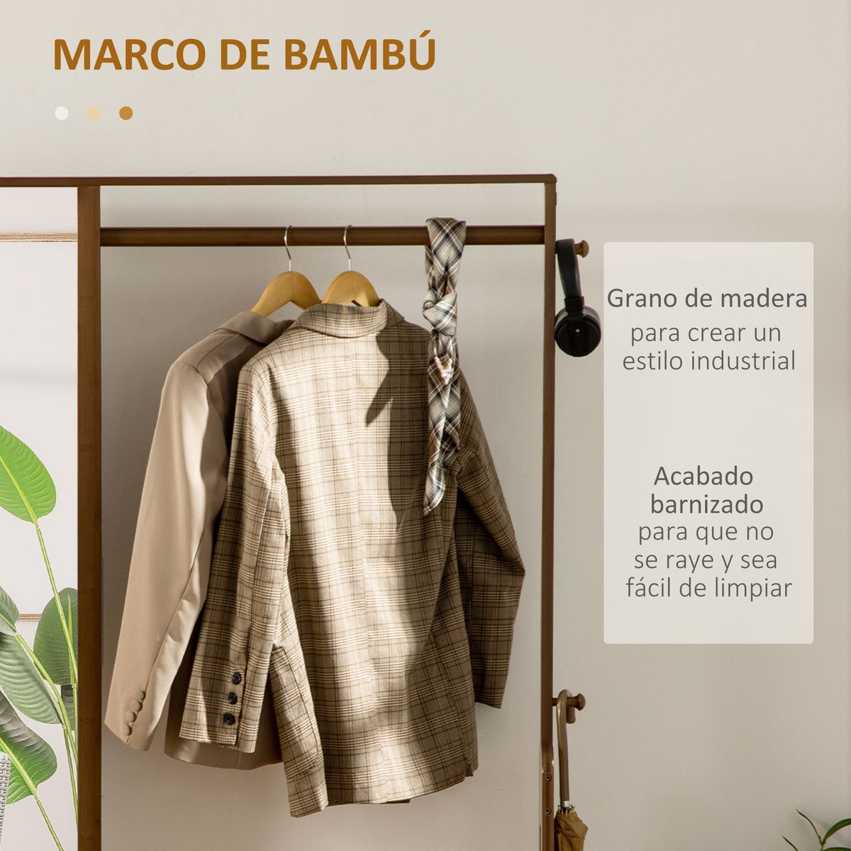 Perchero Gloria Homcom 2 cajones + espejo + compartimento marrón 169,5x113x33 cm