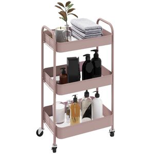 Carrito auxiliar Ebro Homcom 3 estantes con ruedas rosa o azul 79x30,6x45 cm