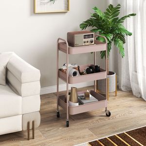 Carrito auxiliar Ebro Homcom 3 estantes con ruedas rosa o azul 79x30,6x45 cm