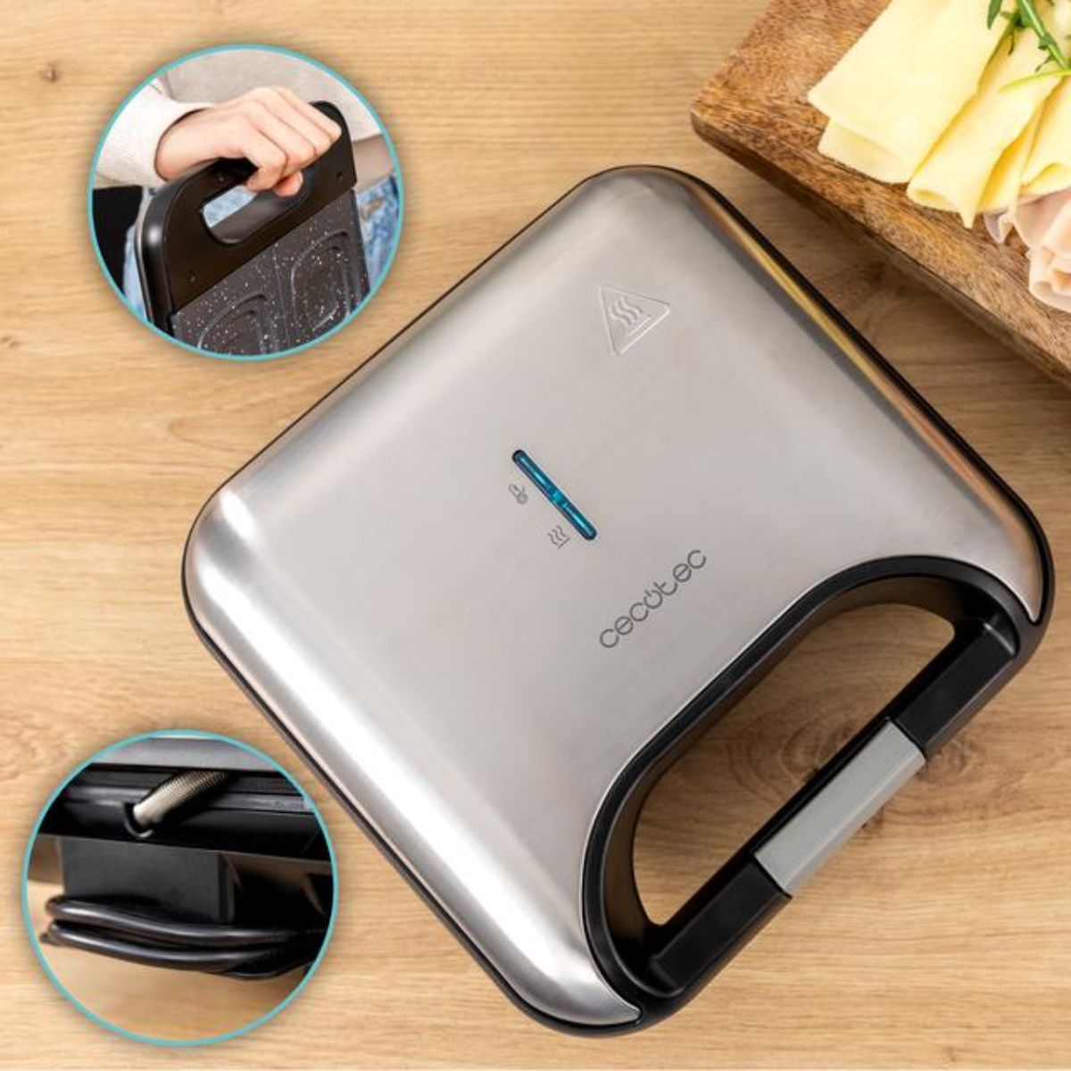 Sandwichera Cecotec Rock’nToast Square 800W 2 placas antiadherentes inox