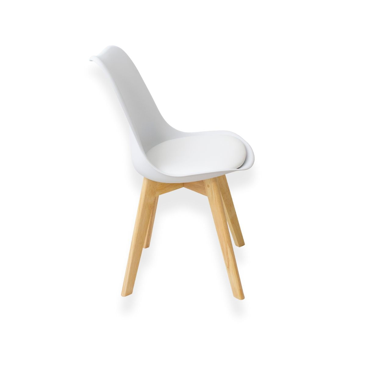 Silla Escandinava asiento acolchado con respaldo curvo blanco/natural perfil