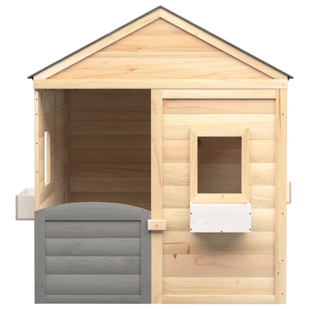Casita de juegos de madera 3-12 años puerta con cierre y maceteros madera/gris