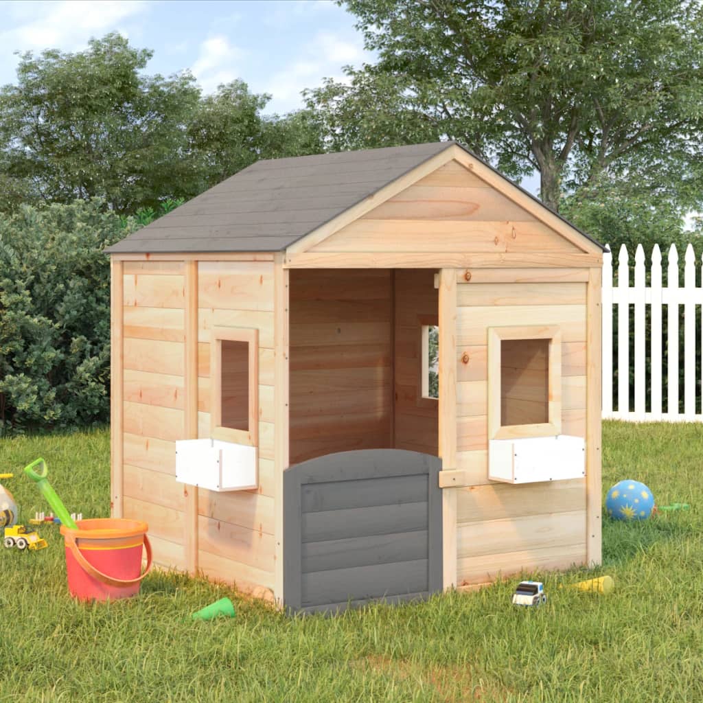 Casita de juegos de madera 3-12 años puerta con cierre y maceteros madera/gris