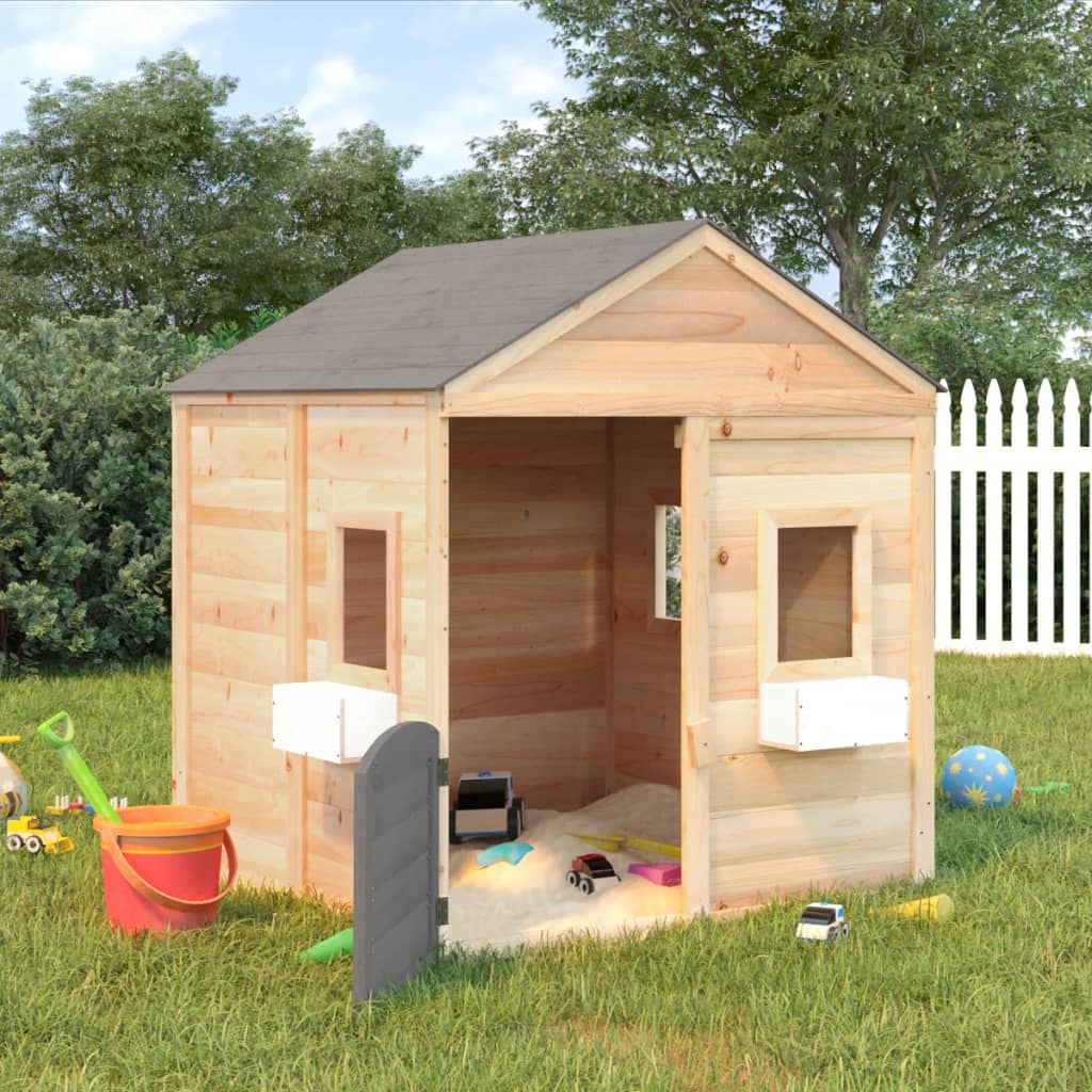 Casita de juegos de madera 3-12 años puerta con cierre y maceteros madera/gris