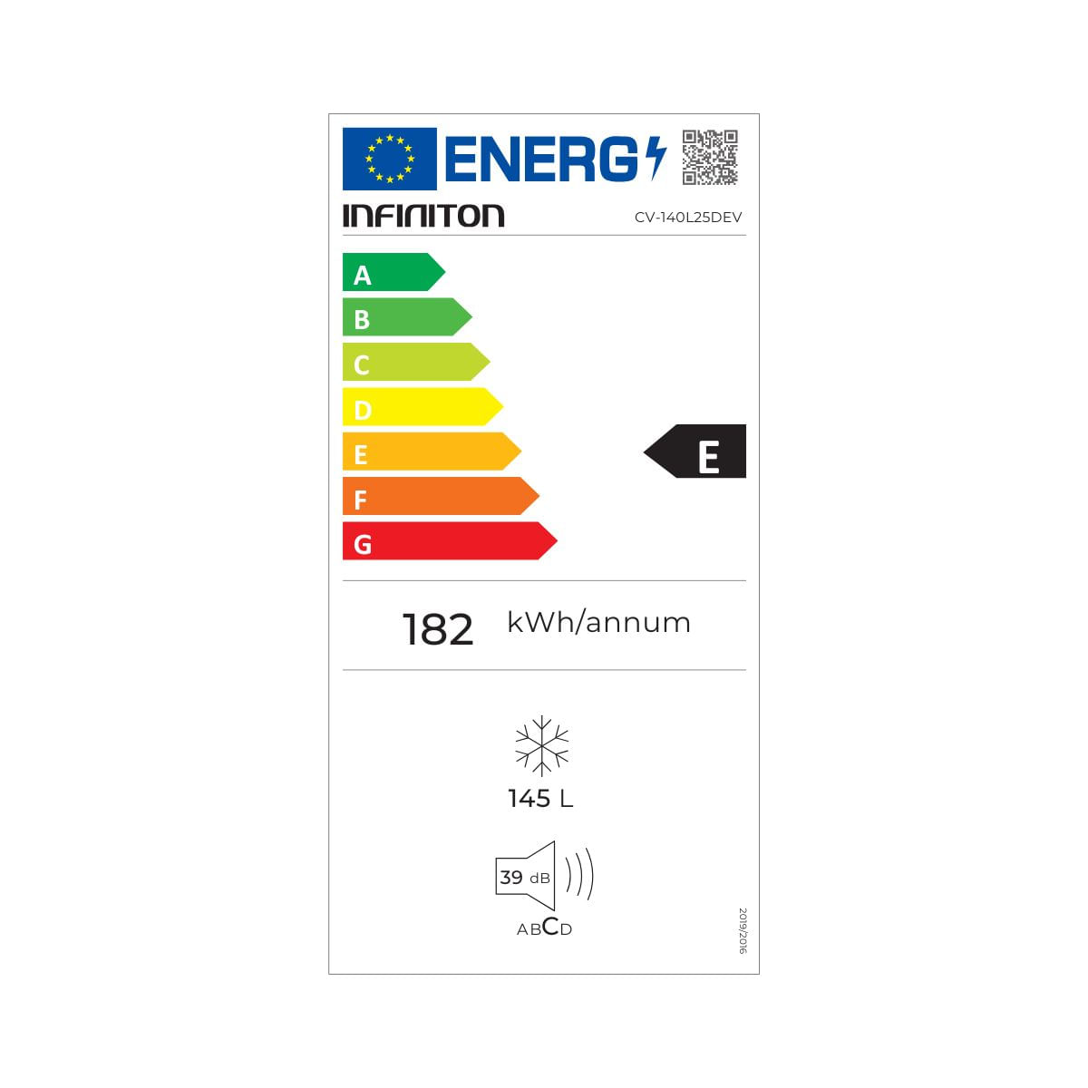 Congelador vertical Infiniton CV-140L25DEV Defrost 145L E negro 125,9 cm etiqueta energetica