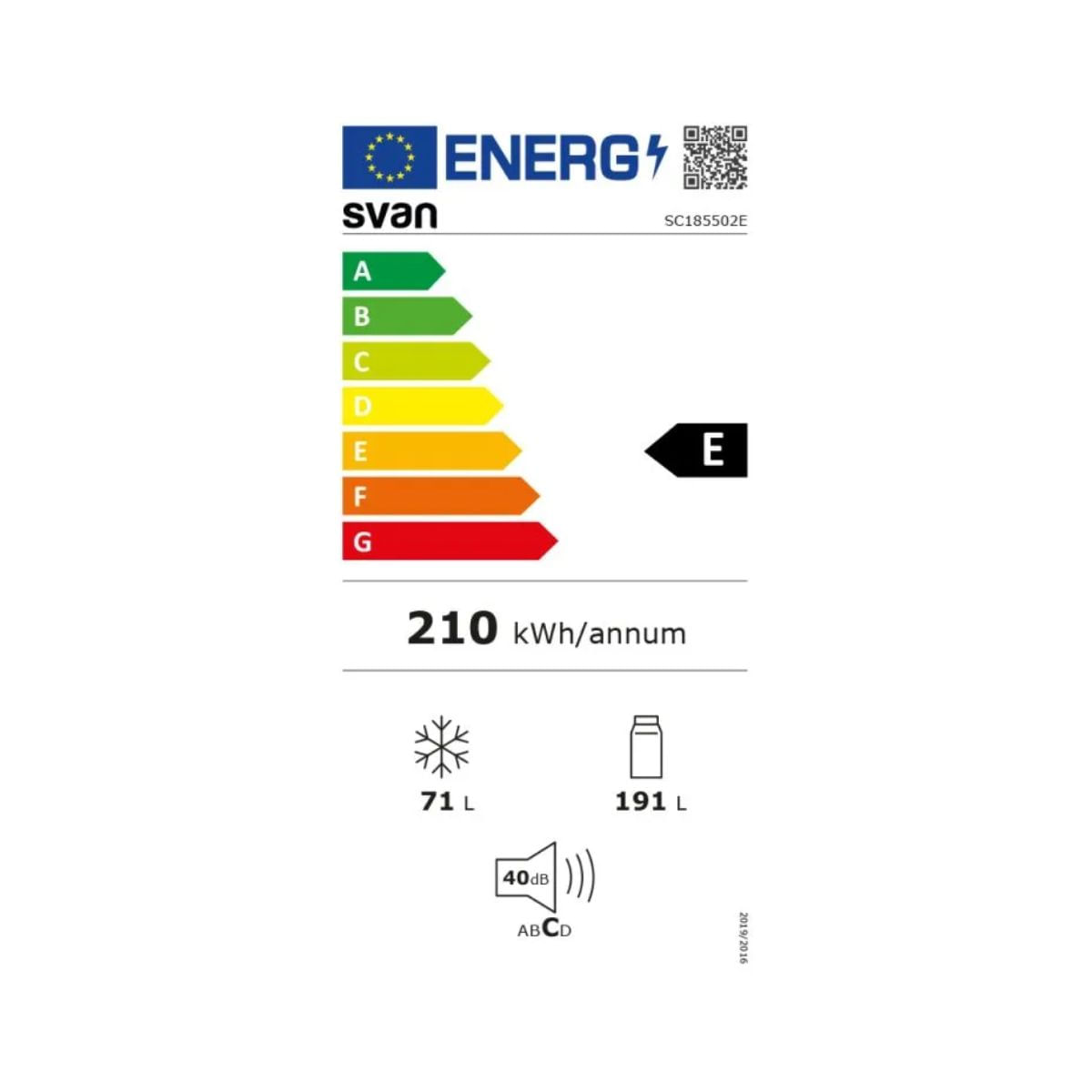 Frigorífico combi Svan SC185502E cíclico 262L E blanco 180 cm etiqueta