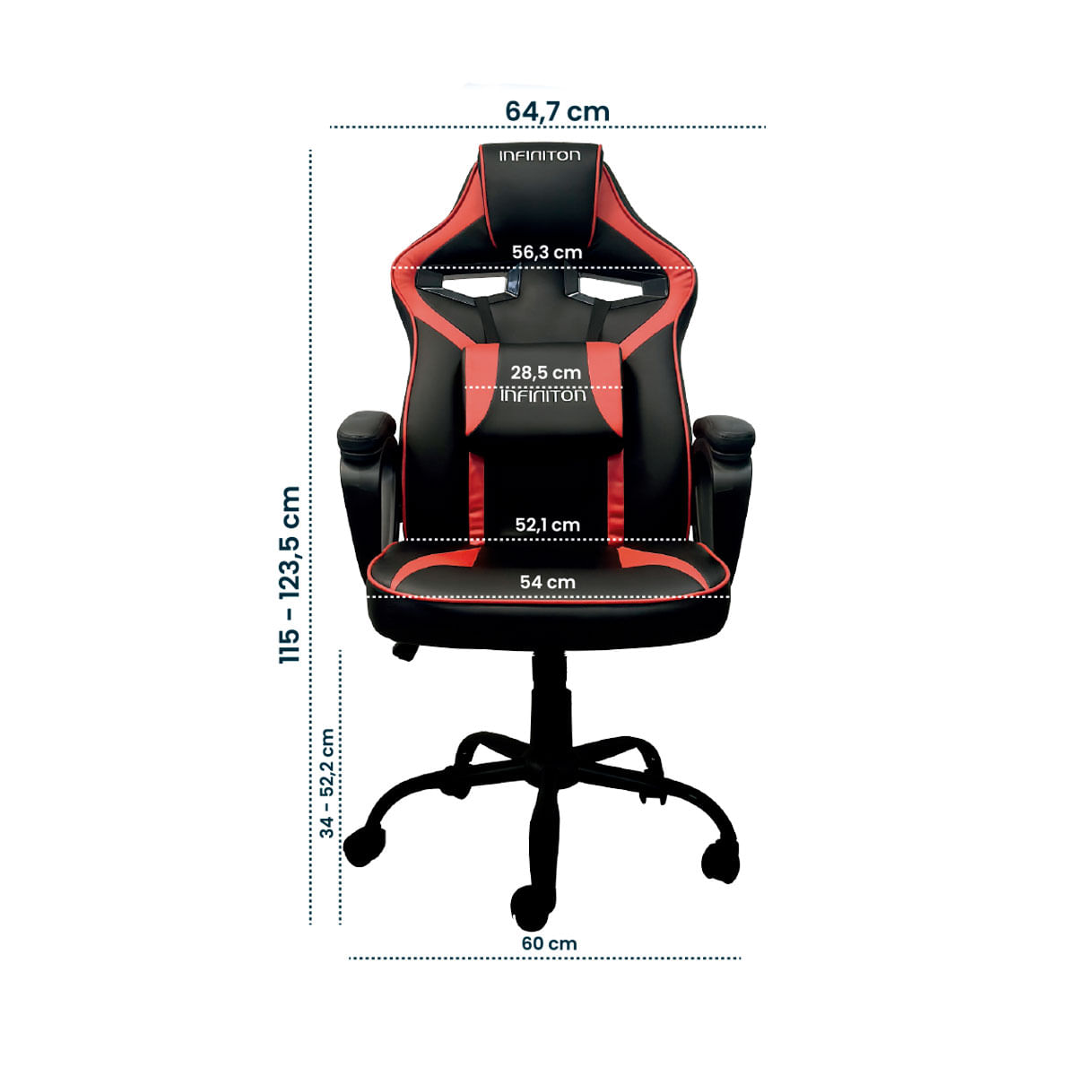 Silla gaming Infiniton GSEAT-TS respaldo reclinable 120kg rojo 115-123,5x64,7x34-52,2 cm