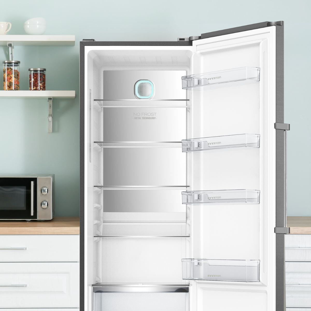 Frigorífico una puerta Infiniton CL-360L85XEN No Frost 375L E inox 185 cm animada
