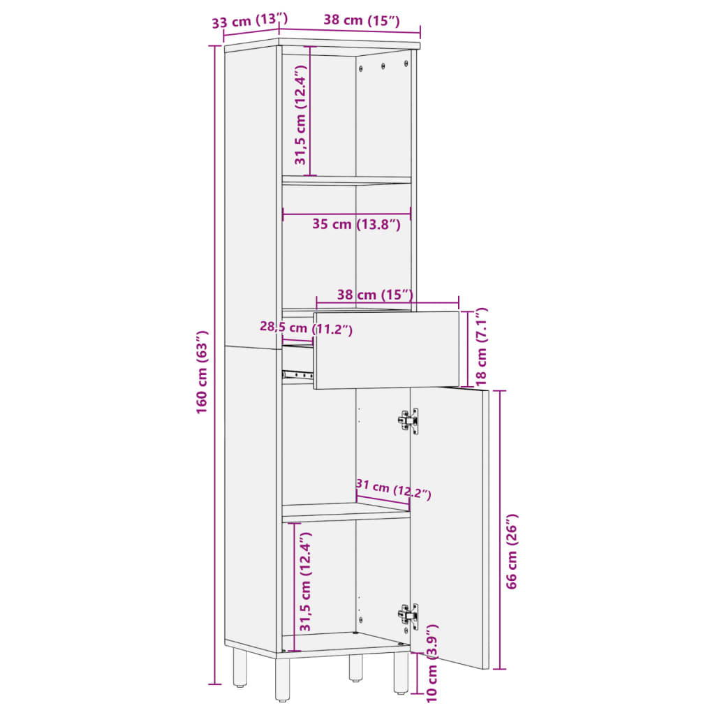 Mueble auxiliar Tulipán 2 compartimentos + 1 cajón + 1 armario negro 160x38x33 cm