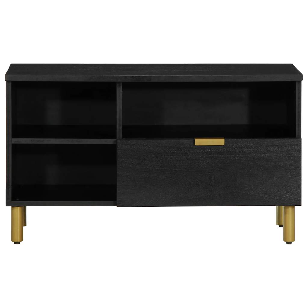 Mueble de TV Grillo 3 compartimentos + cajón negro 46x80x33 cm frontal